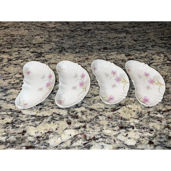 Theo Haviland Limoges France Cresent Shape Bone China Dishes Purple Floral